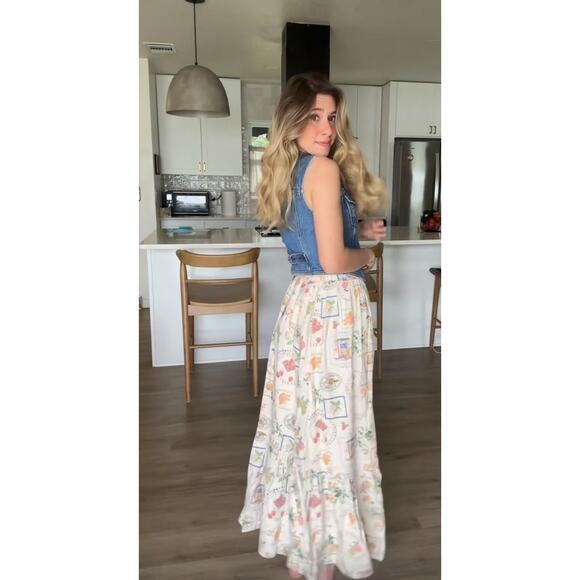 Abercrombie & Fitch Tiered Linen Midi Skirt Multi Print Small Tall Bloggers - Picture 5 of 9